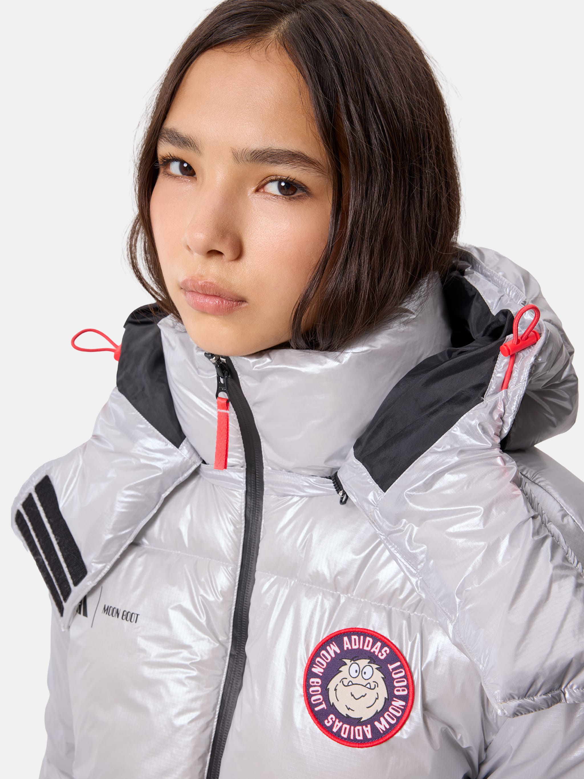 ADIDAS X MOON BOOT SILVER PUFFER JACKET