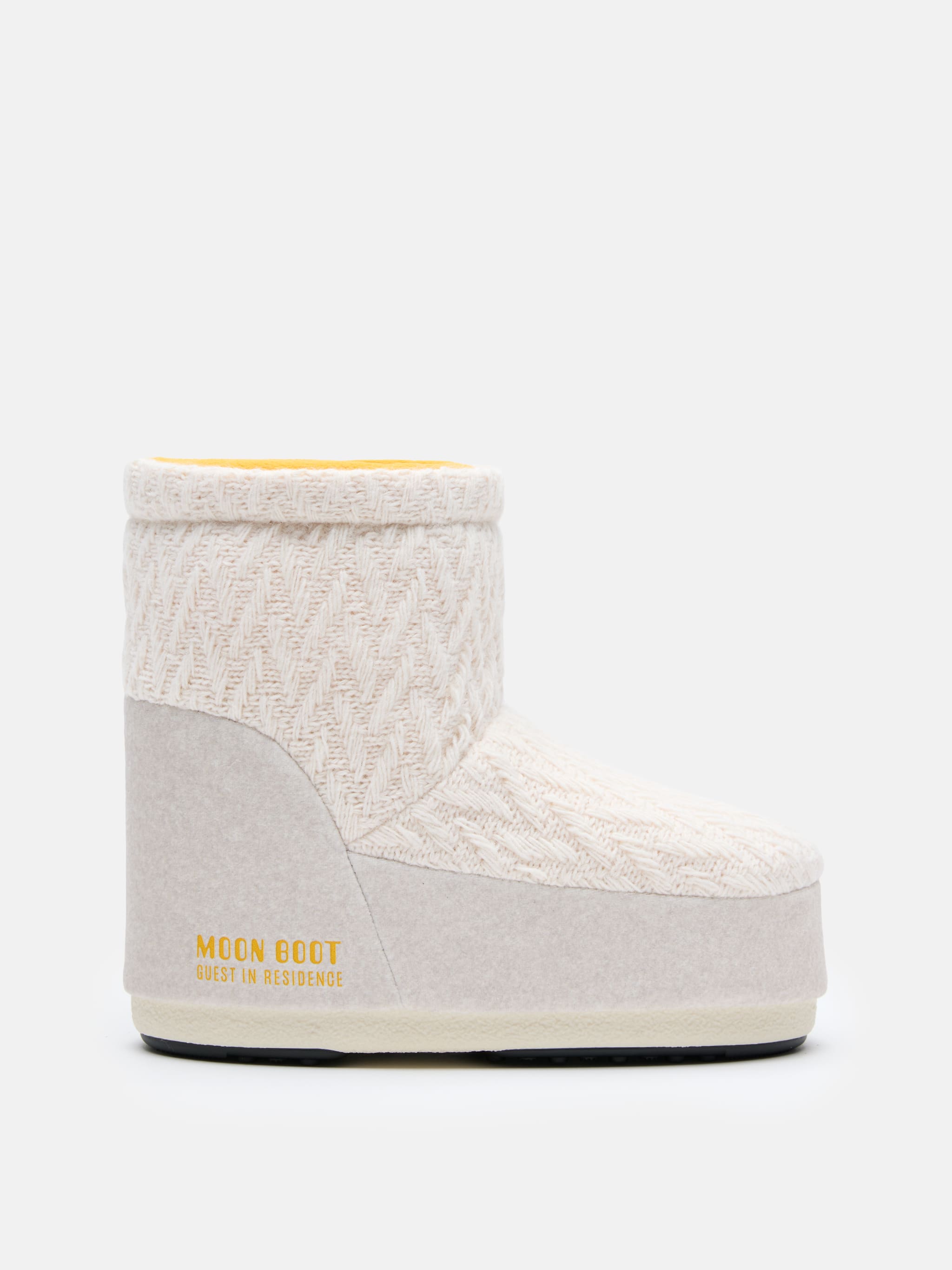 MOON BOOT X GUEST IN RESIDENCE ICON LOW NO LACE WHITE SAND KNIT BOOTS